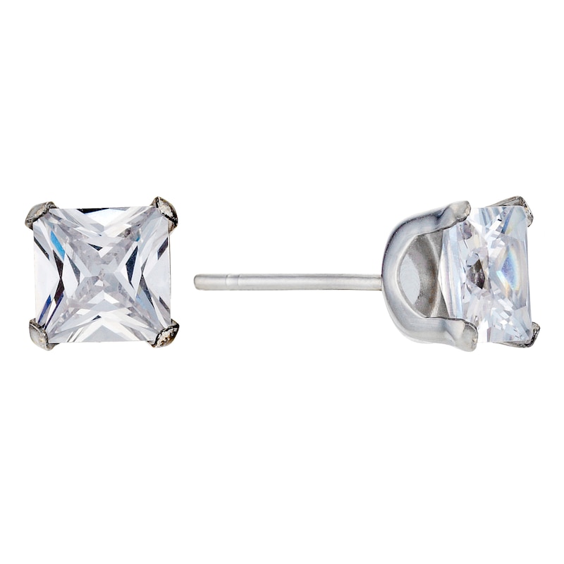 Main Image 1 of 9ct White Gold Cubic Zirconia Square 5mm Stud Earrings