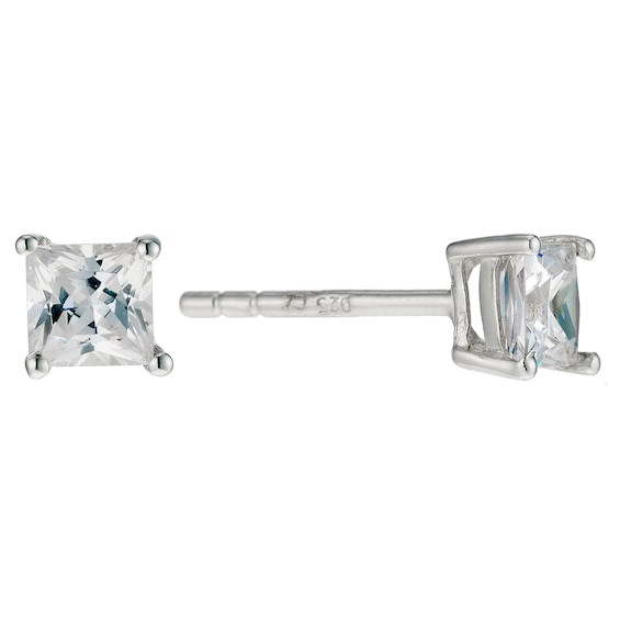 Sterling Silver Cubic Zirconia 4mm Square Stud Earrings