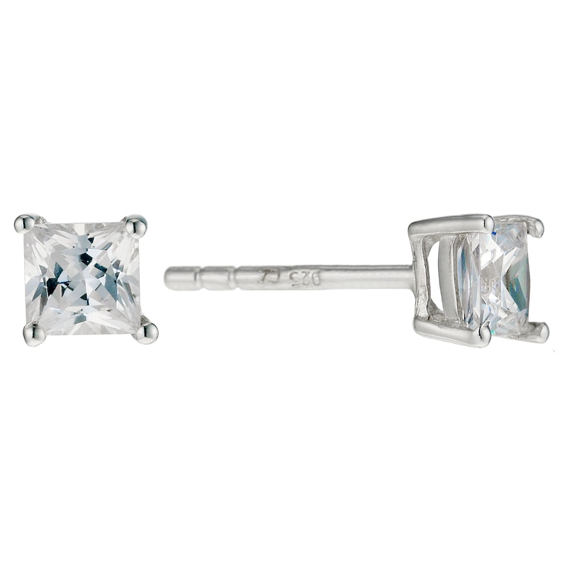 Main Image 1 of Sterling Silver Cubic Zirconia 4mm Square Stud Earrings