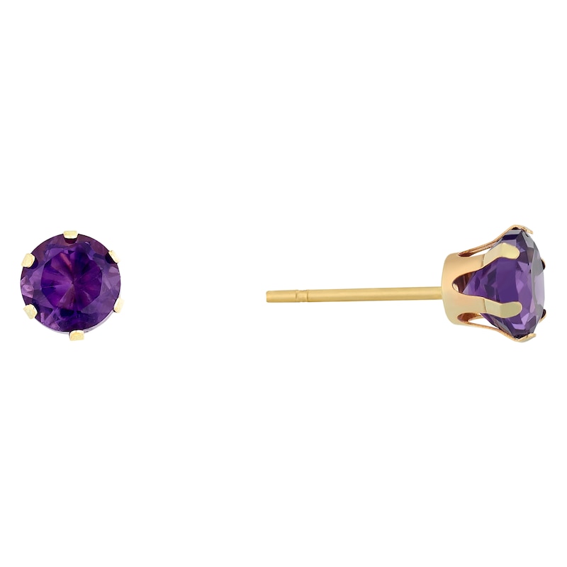 9ct Yellow Gold Amethyst 5mm Stud Earrings