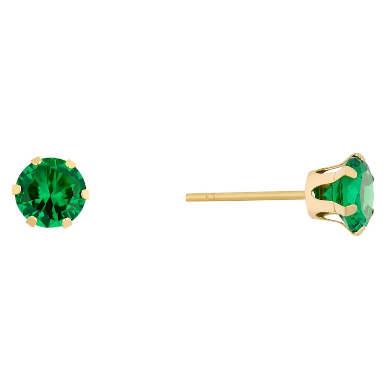 Main Image 1 of 9ct Yellow Gold Created Emerald 5mm Stud Earrings