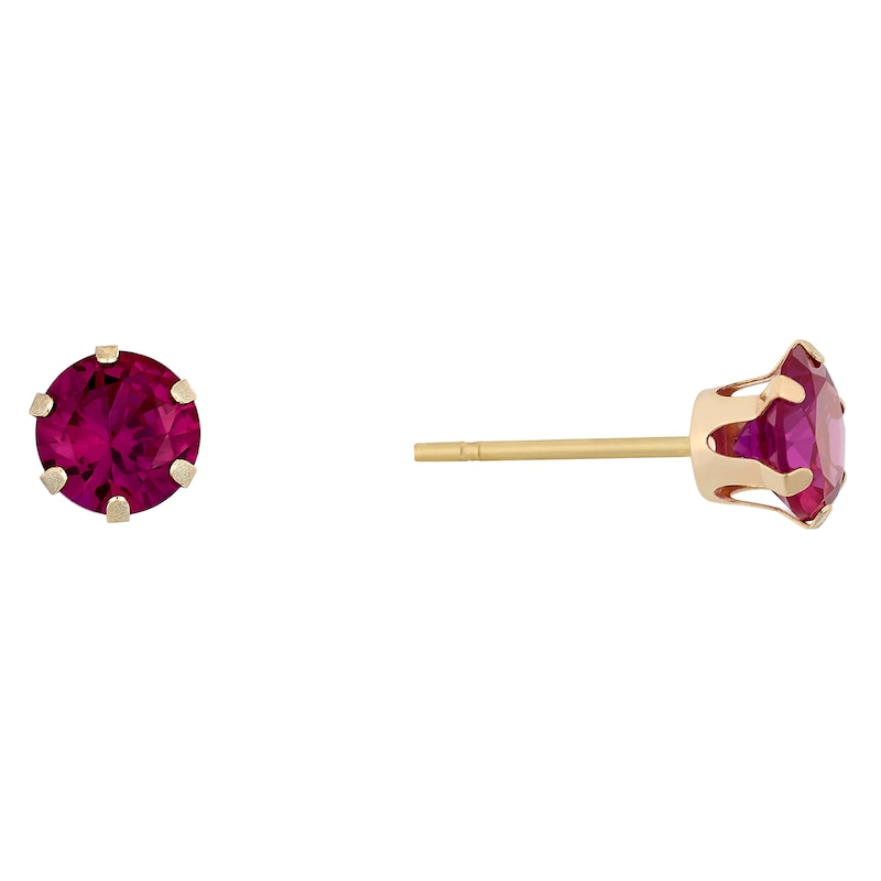 Main Image 1 of 9ct Yellow Gold Created Ruby 5mm Stud Earrings