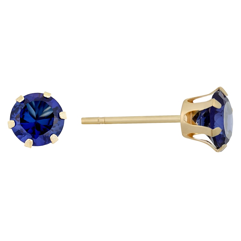 Main Image 1 of 9ct Yellow Gold Imitation Tanzanite 5mm Stud Earrings