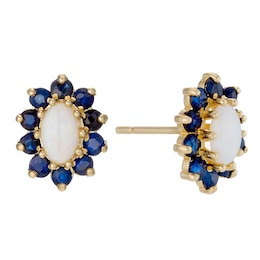 9ct Yellow Gold Opal & Sapphire Stud Earrings