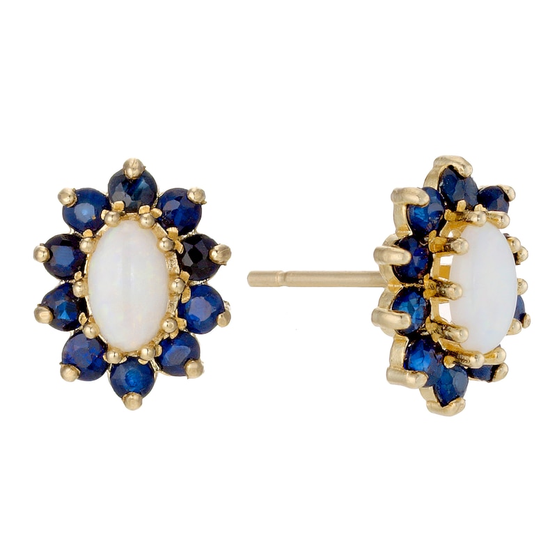 Main Image 1 of 9ct Yellow Gold Opal & Sapphire Stud Earrings