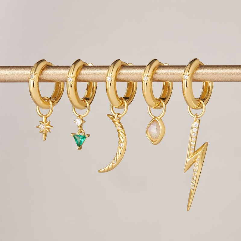 Main Image 5 of Ania Haie Sterling Silver Gold Plated Cubic Zirconia Huggie Hoop Earrings