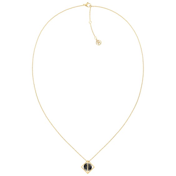 Tommy Hilfiger Ladies Black Stud Gold Tone Pendant Necklace