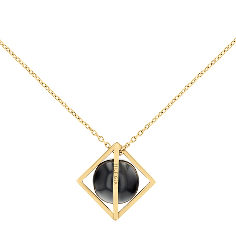 Tommy Hilfiger Ladies' Black Stud Gold Tone Pendant Necklace