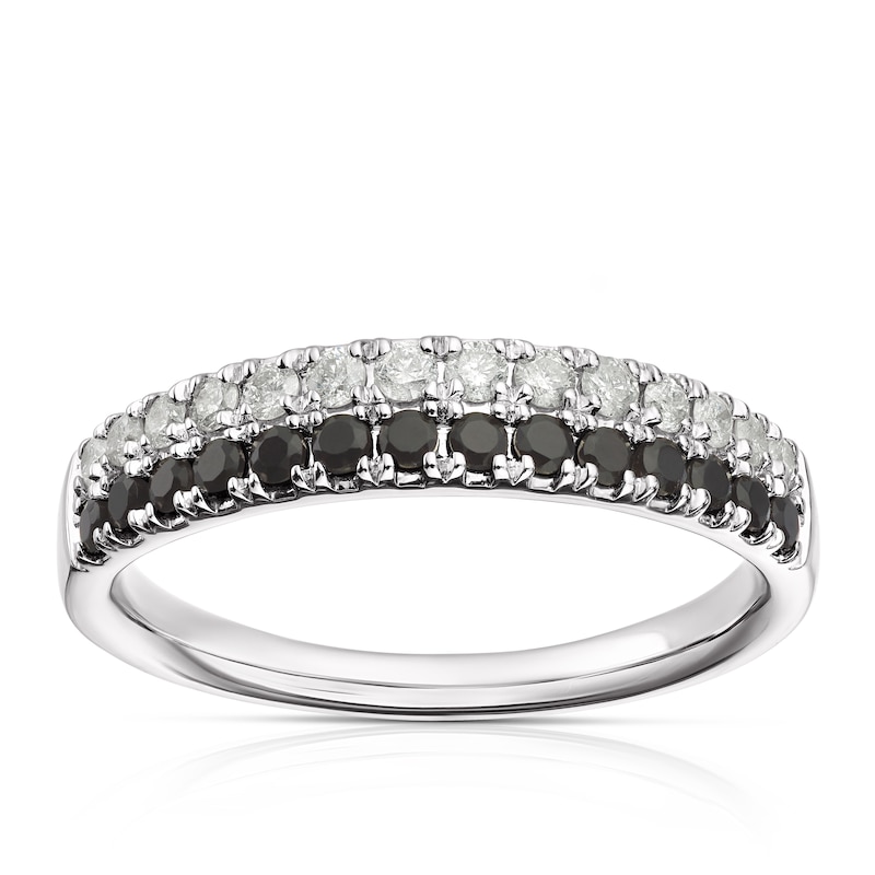 Main Image 1 of 9ct White Gold 0.20ct Diamond & Black Onyx Round Cut Wedding Band