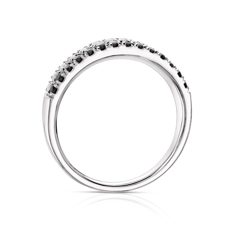 Main Image 3 of 9ct White Gold 0.20ct Diamond & Black Onyx Round Cut Wedding Band