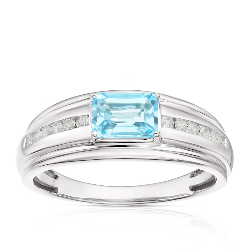 Main Image 1 of 9ct White Gold 0.15ct Diamond Swiss Blue Topaz Wedding Band