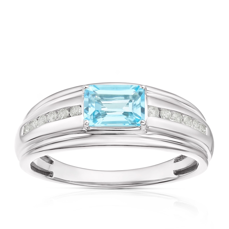 9ct White Gold 0.15ct Diamond Swiss Blue Topaz Wedding Band