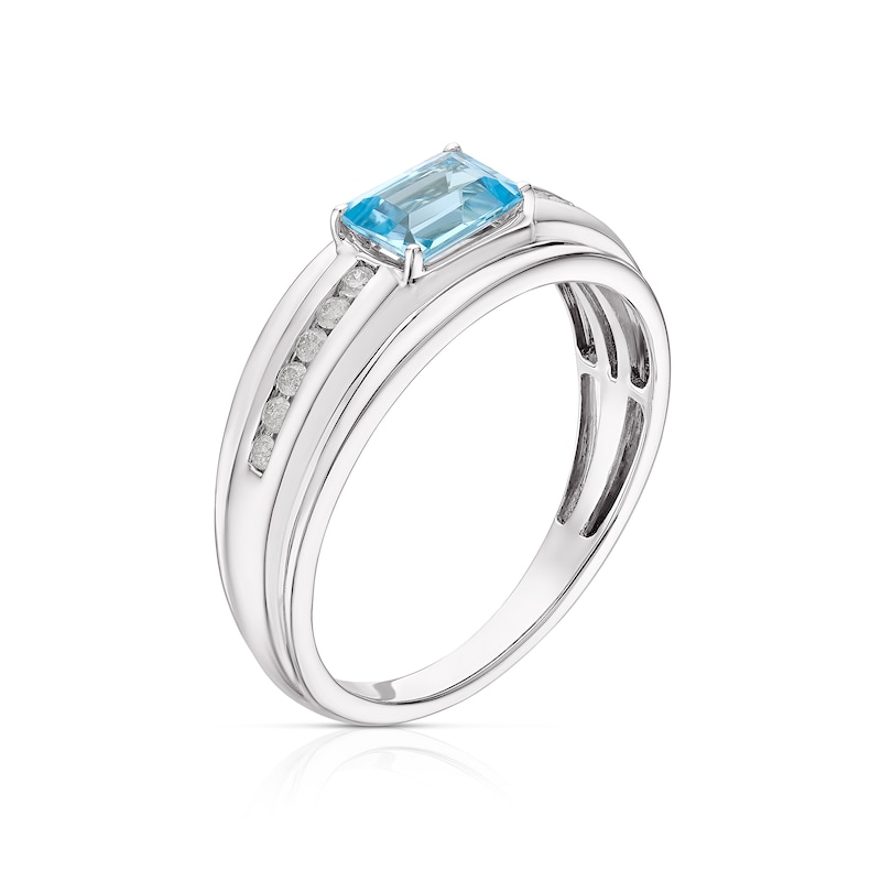 9ct White Gold 0.15ct Diamond Swiss Blue Topaz Wedding Band