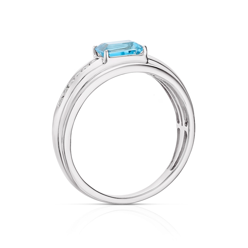 Main Image 3 of 9ct White Gold 0.15ct Diamond Swiss Blue Topaz Wedding Band