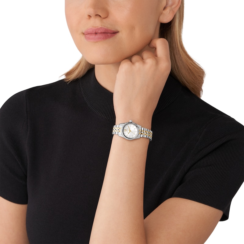 Michael Kors Lexington Ladies' White Dial Two Tone Stainless Steel Bracelet Watch