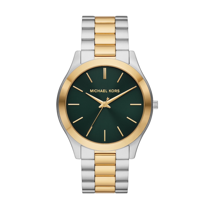 Main Image 1 of Michael Kors Slim Runway Men's Green Dial Two Tone Stainless Steel Bracelet Watch