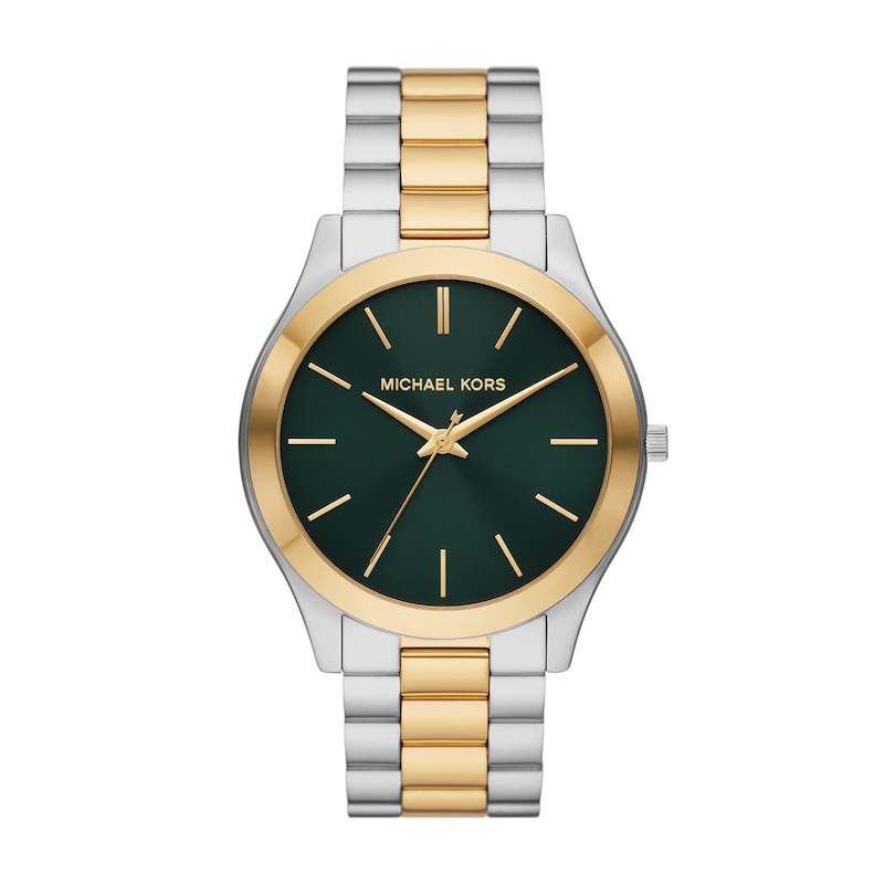 Michael Kors Slim Runway Men's Green Dial Two Tone Stainless Steel Bracelet Watch