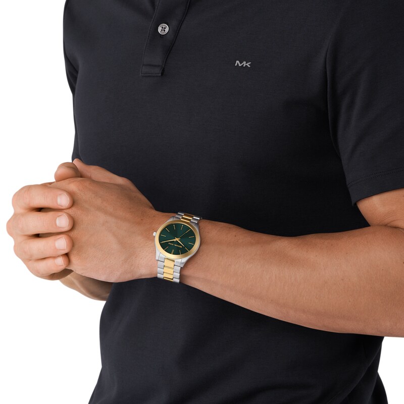 Main Image 4 of Michael Kors Slim Runway Men's Green Dial Two Tone Stainless Steel Bracelet Watch