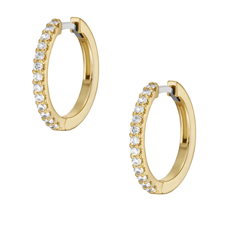 Fossil Ladies' Gold Tone Glitz Crystal Hoop Earrings H.Samuel