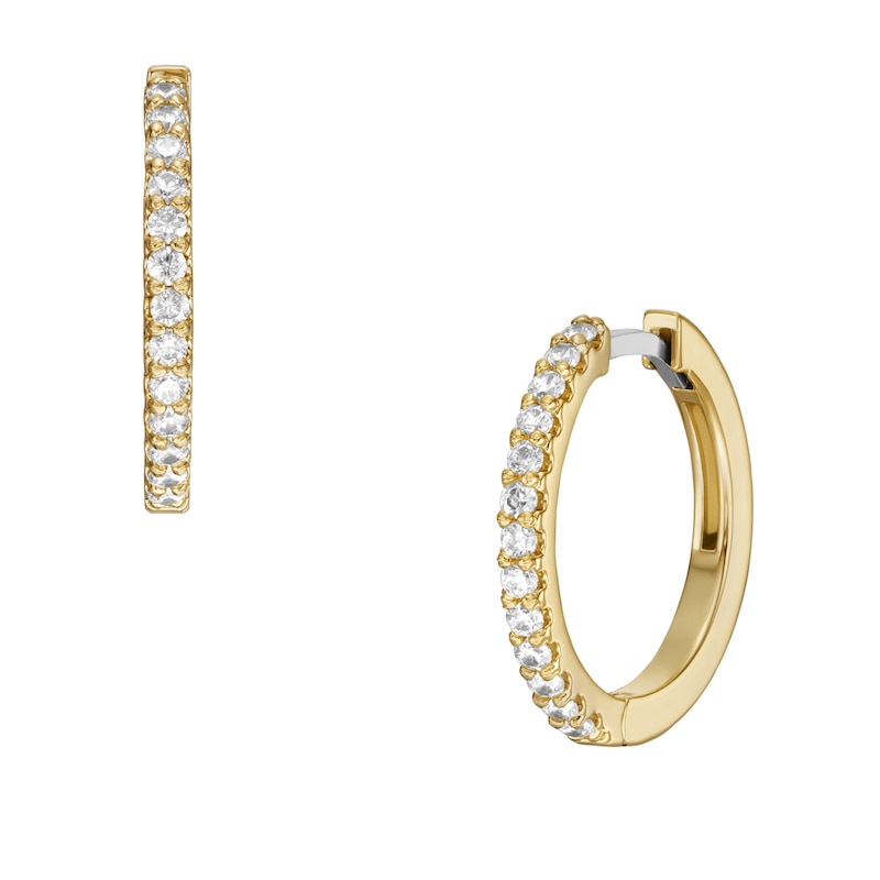 Fossil Ladies' Gold Tone Glitz Crystal Hoop Earrings H.Samuel