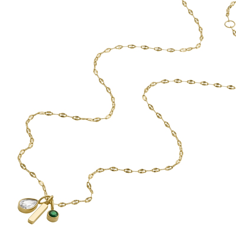 Fossil Sadie Ladies' Sparkle Gold-Tone Trio Chain Necklace