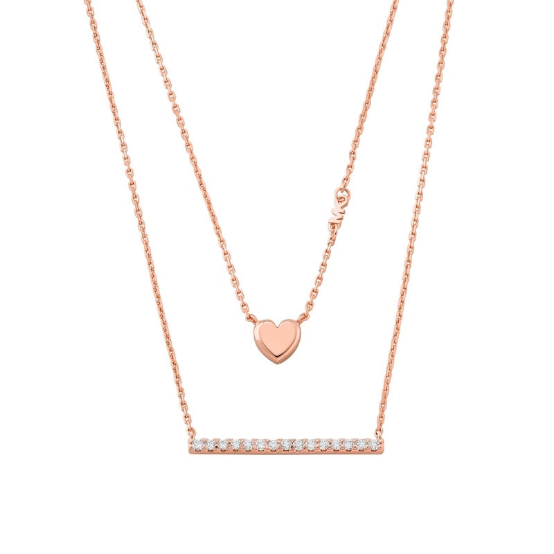 Michael Kors Love Ladies' 14ct Rose Gold-Plated Sterling Silver Double Layer Heart Necklace