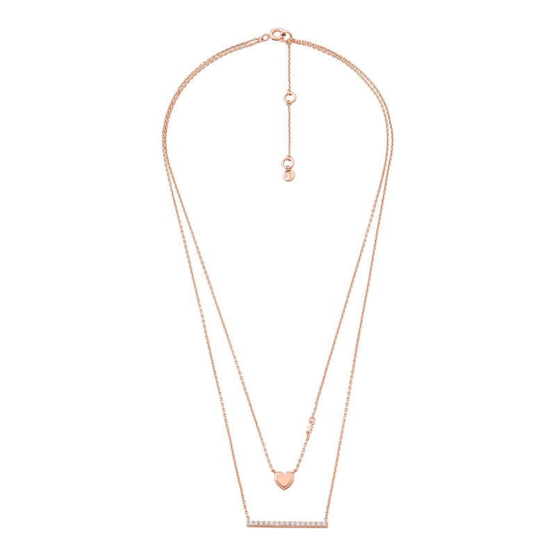 Michael Kors Love Ladies' 14ct Rose Gold-Plated Sterling Silver Double Layer Heart Necklace