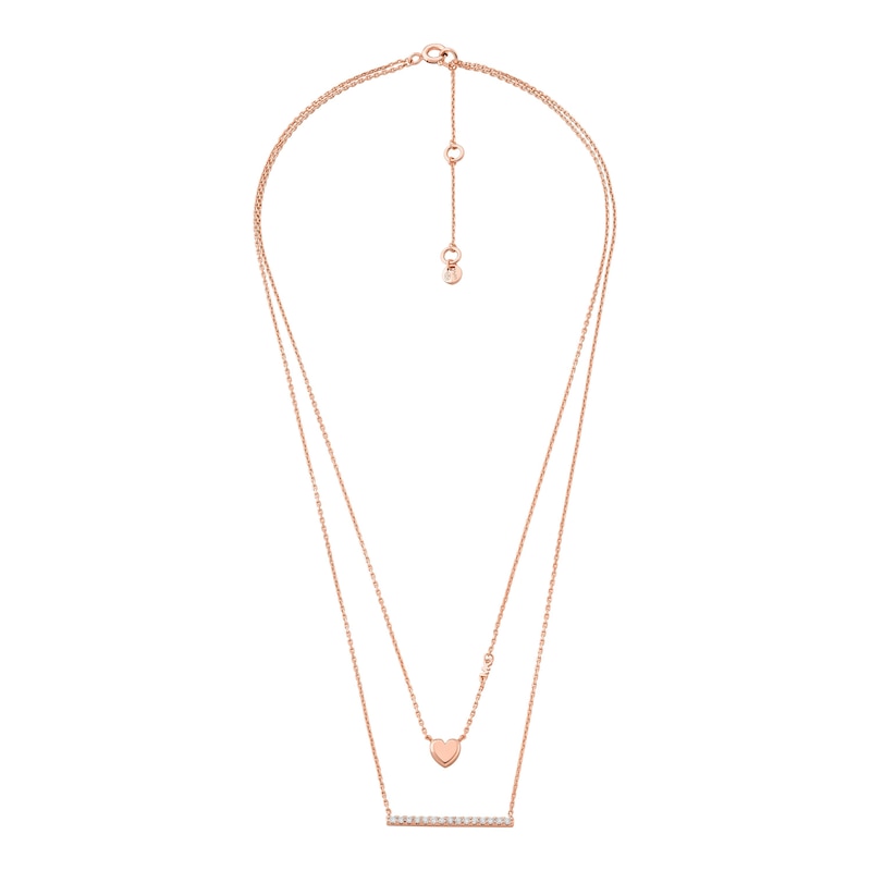 Main Image 2 of Michael Kors Love Ladies' 14ct Rose Gold-Plated Sterling Silver Double Layer Heart Necklace