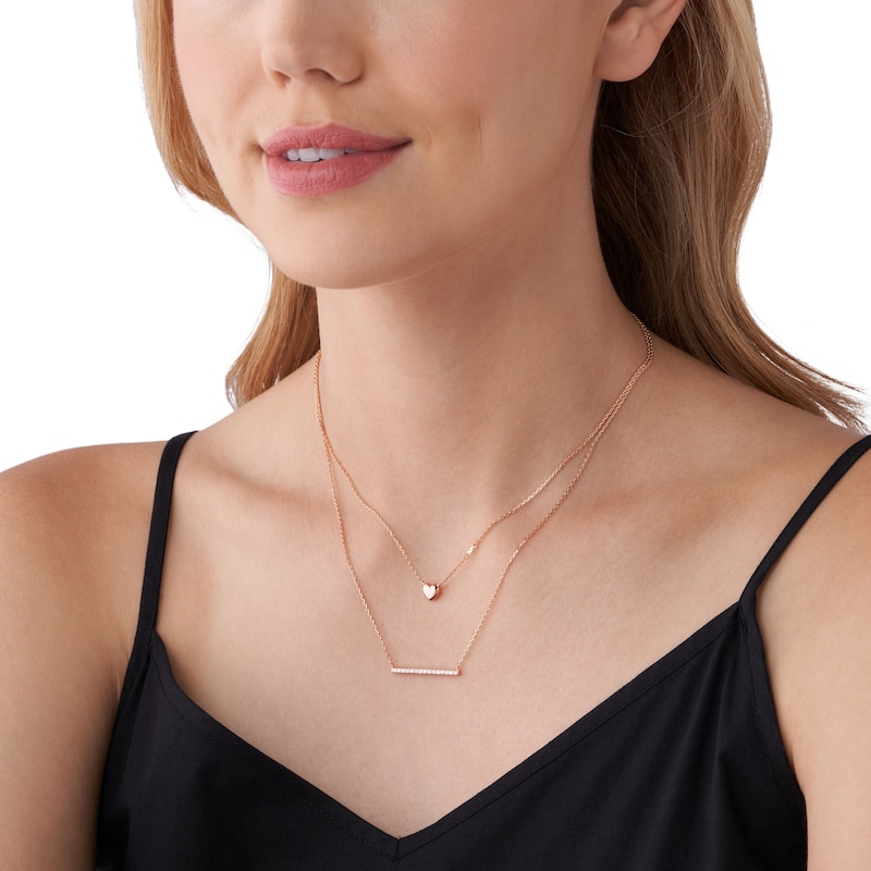 Michael Kors Love Ladies' 14ct Rose Gold-Plated Sterling Silver Double Layer Heart Necklace