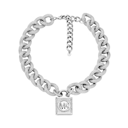 Michael Kors Metallic Muse Ladies' Platinum-Plated Brass & Lock Statement Chain Necklace