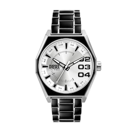 Diesel Men's Silver Dial Black Enamel and Stainless Steel Bracelet Watch