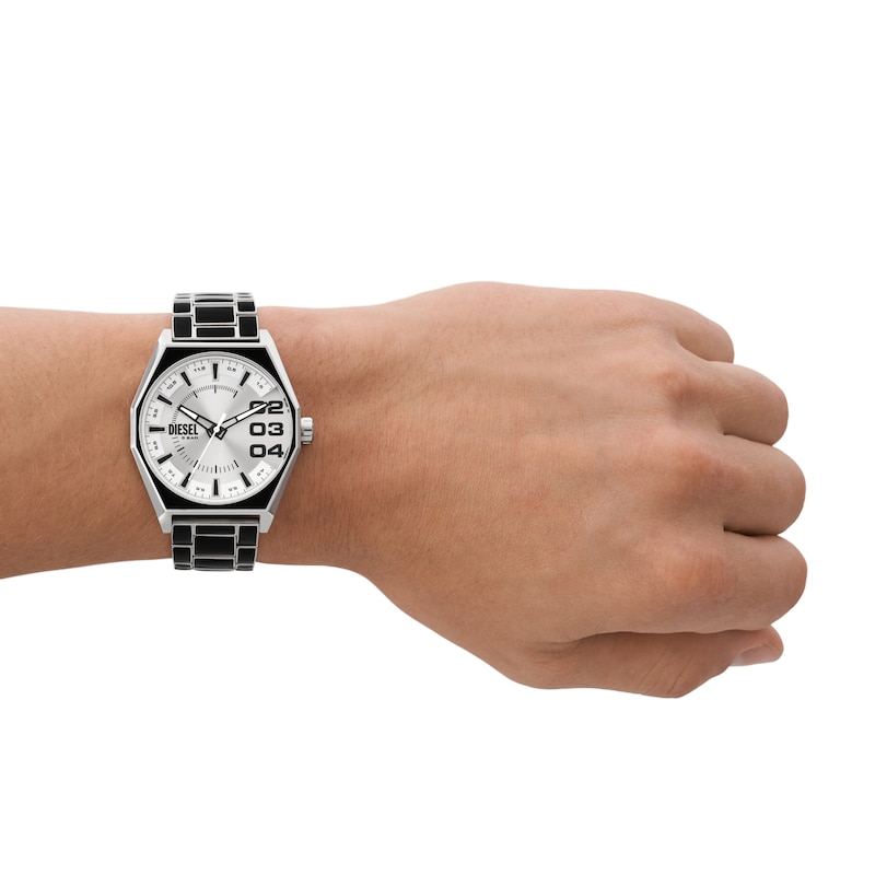 Main Image 4 of Diesel Men's Silver Dial Black Enamel and Stainless Steel Bracelet Watch
