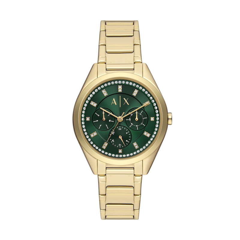 Armani Exchange Ladies' Green Dial Gold Tone Stainless Steel Bracelet Watch