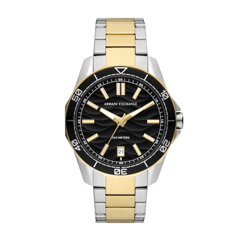 Main Image 1 of Armani Exchange Men's Black Wave Textured Dial Two Tone Stainless Steel Watch