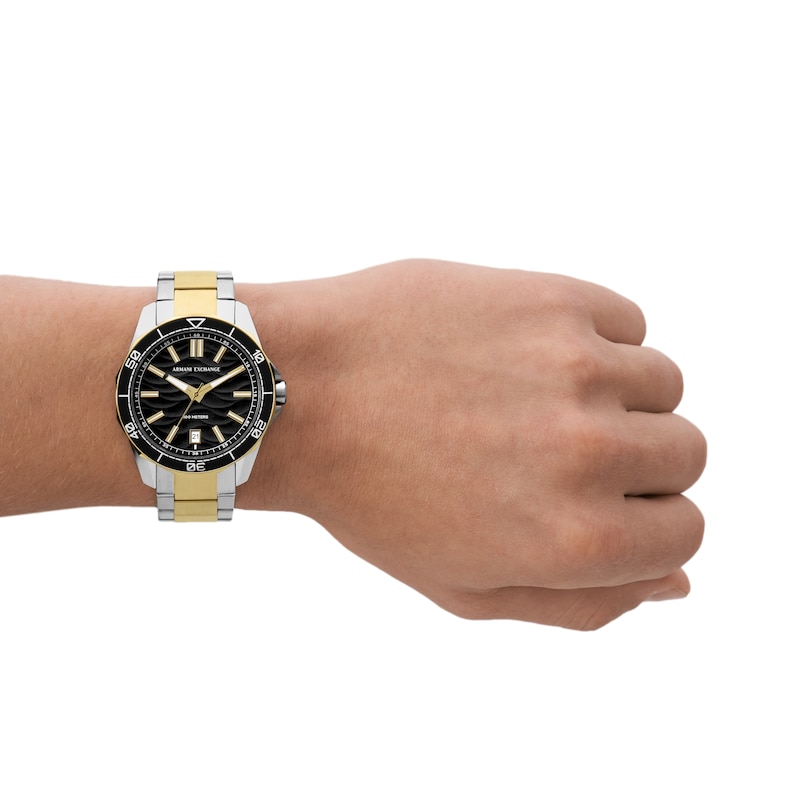 Main Image 5 of Armani Exchange Men's Black Wave Textured Dial Two Tone Stainless Steel Watch