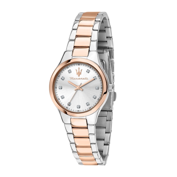 Maserati Attrazione Ladies Silver Crystal Dot Dial Two Tone 