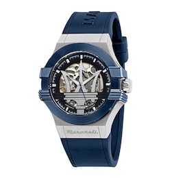 Maserati Potenza Men's Bold Skeleton Logo Dial Blue Silicone Strap Watch