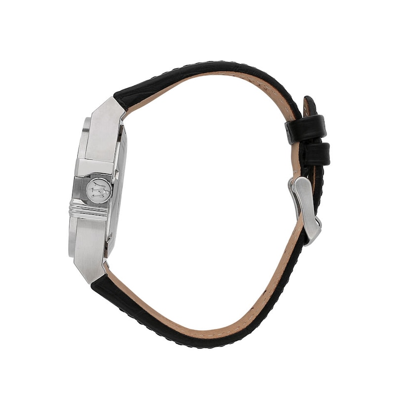Main Image 2 of Maserati Potenza Men's Skeleton Logo Dial Black Leather Strap Watch