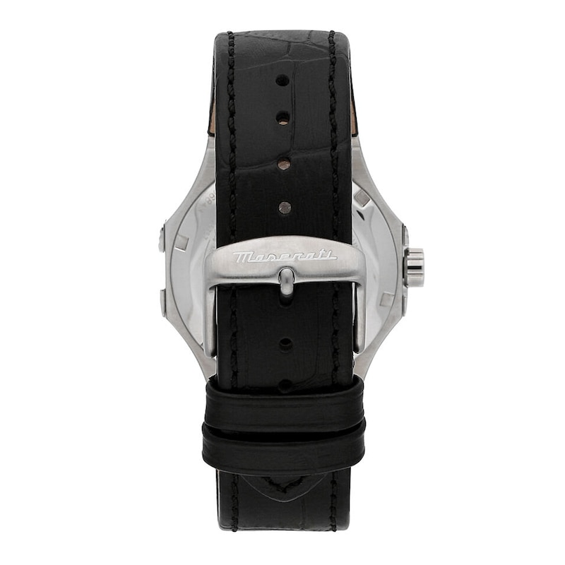 Main Image 3 of Maserati Potenza Men's Skeleton Logo Dial Black Leather Strap Watch