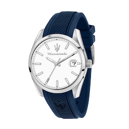 Maserati Attrazione Men's White Dial Blue Silicone Strap Watch