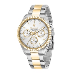 Maserati Competizione Men's Silver Chronograph Dial Two Tone Bracelet Watch