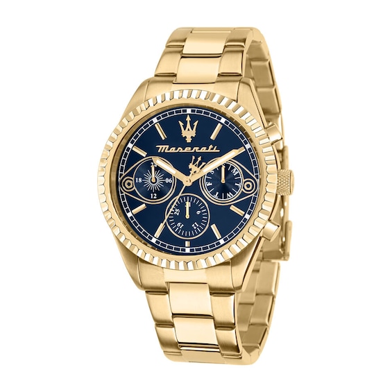 Maserati Competizione Mens Blue Chronograph Dial Gold Tone B