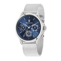Maserati Epoca Men's Blue Chronograph Dial Stainless Steel Mesh Strap Watch