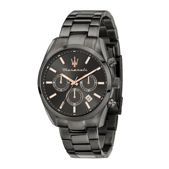 Maserati Attrazione Men's Rose Gold Accents Black Gunmetal Bracelet Watch