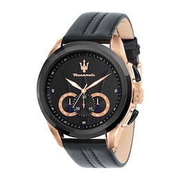 Maserati Traguardo Men's Black Dial Black Leather Strap Watch