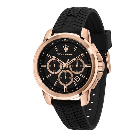 Maserati Successo Mens Black Chronograph Dial Black Silicone