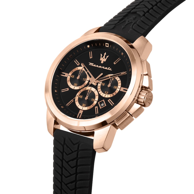 Main Image 4 of Maserati Successo Men's Black Chronograph Dial Black Silicone Strap Watch