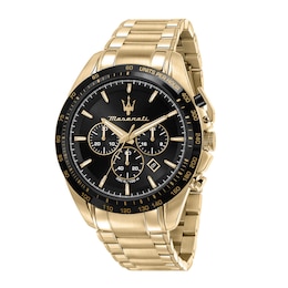 Maserati Traguardo Men's Black Chronograph Dial Gold Tone Bracelet Watch