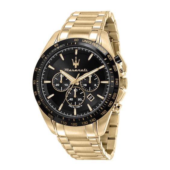 Maserati Traguardo Mens Black Chronograph Dial Gold Tone Bra