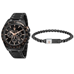Maserati Traguardo Men's Black Bracelet Watch & Black Chain Bracelet Set